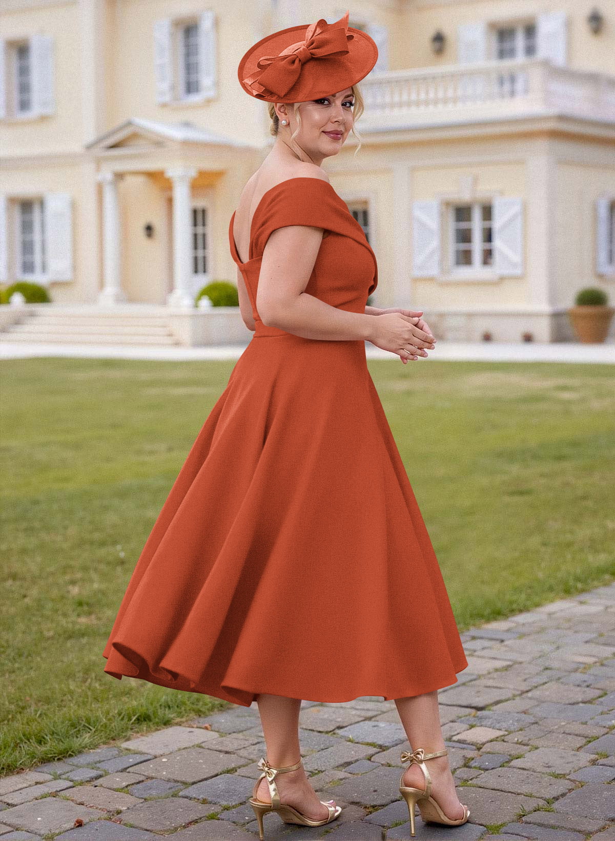 Off-The-Shoulder Tea-Length A-Line Mother Of The Bride Dresses