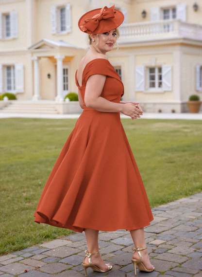 Off-The-Shoulder Tea-Length A-Line Mother Of The Bride Dresses