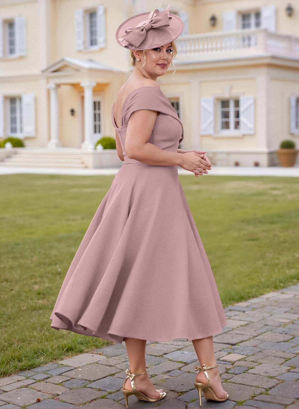 Off-The-Shoulder Tea-Length A-Line Mother Of The Bride Dresses