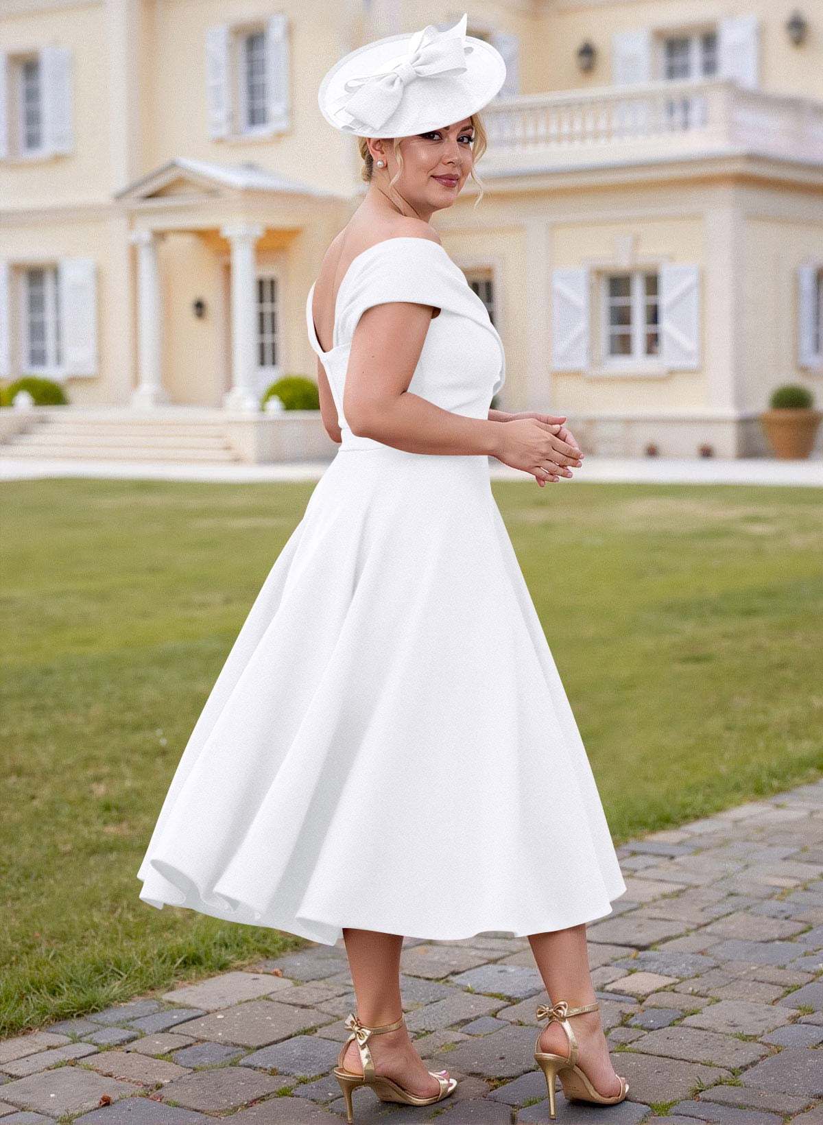 Off-The-Shoulder Tea-Length A-Line Mother Of The Bride Dresses
