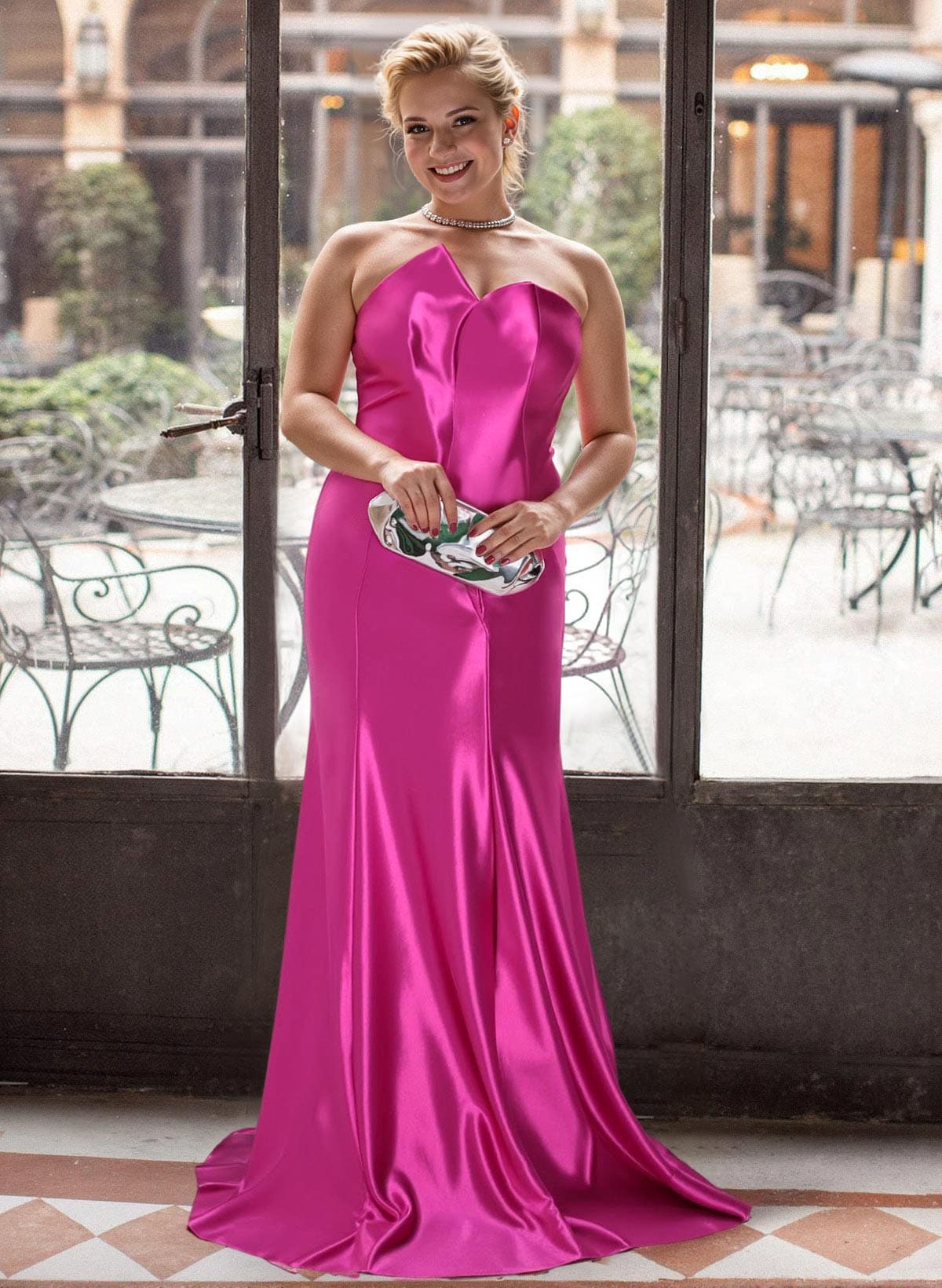 Trumpet/Mermaid Asymmetrical Sleeveless Sweep Train Stretch Satin Knit Mother Of The Bride Dresses in Fuchsia, US2