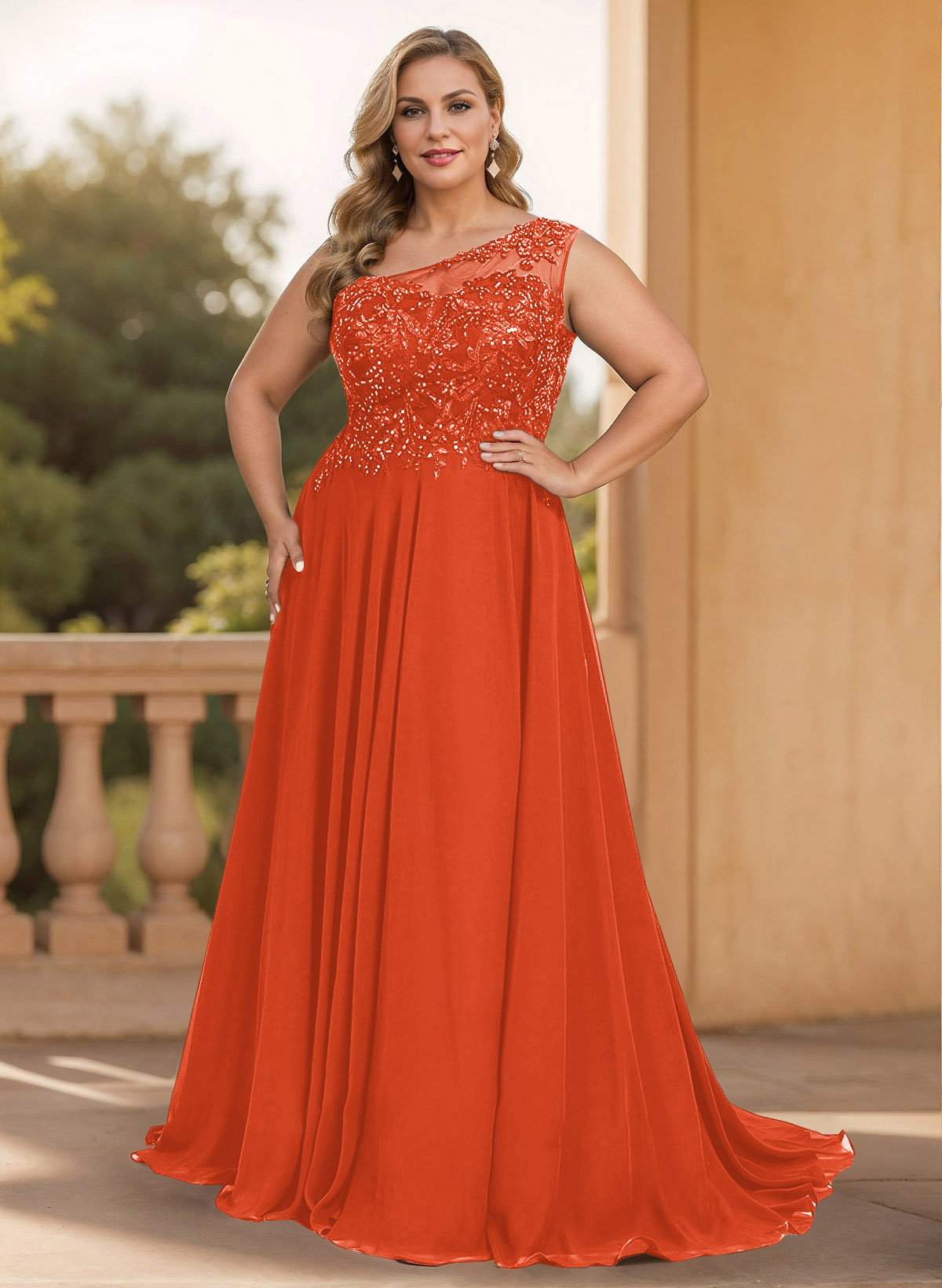 A-Line One-Shoulder Chiffon Mother Of The Bride Dresses With Appliques Lace/High Split