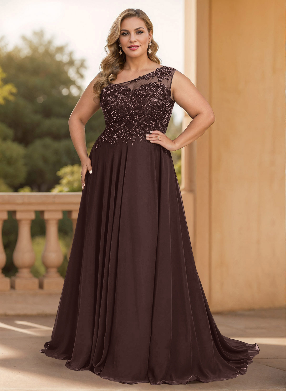 A-Line One-Shoulder Chiffon Mother Of The Bride Dresses With Appliques Lace/High Split