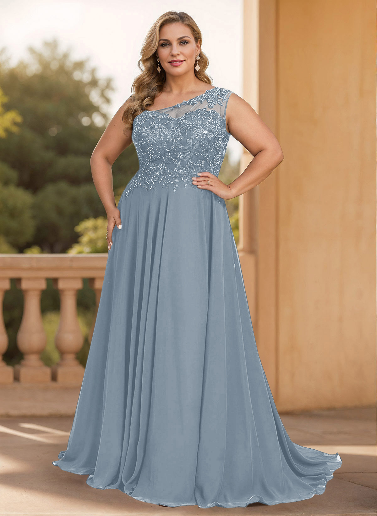 A-Line One-Shoulder Chiffon Mother Of The Bride Dresses With Appliques Lace/High Split