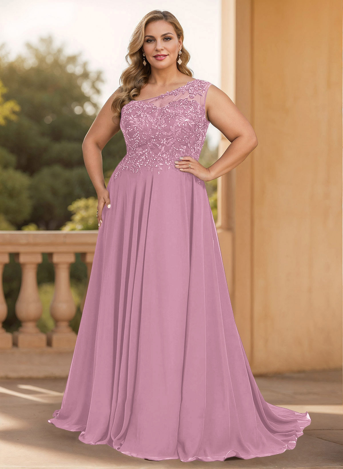 A-Line One-Shoulder Chiffon Mother Of The Bride Dresses With Appliques Lace/High Split