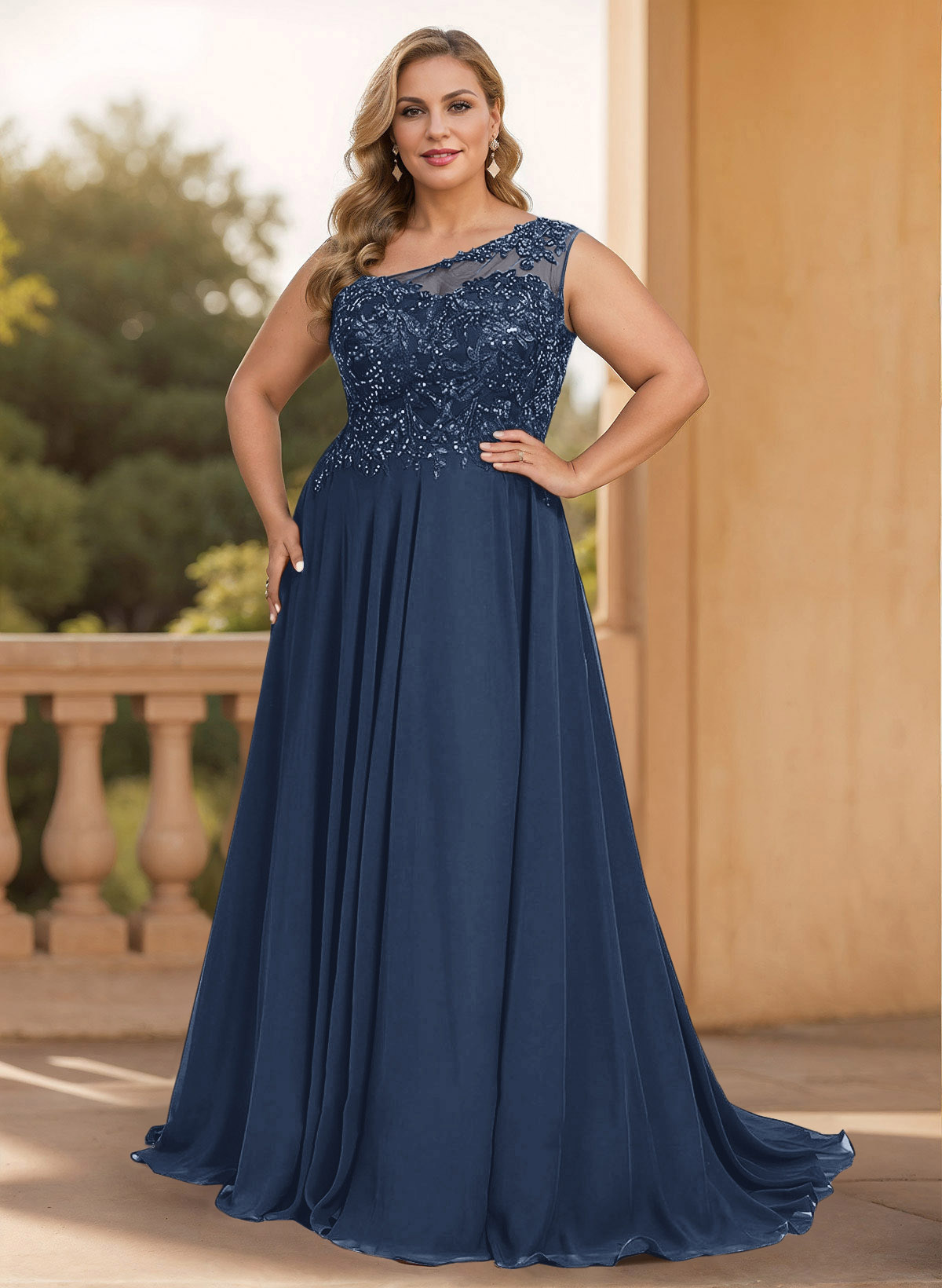 A-Line One-Shoulder Chiffon Mother Of The Bride Dresses With Appliques Lace/High Split