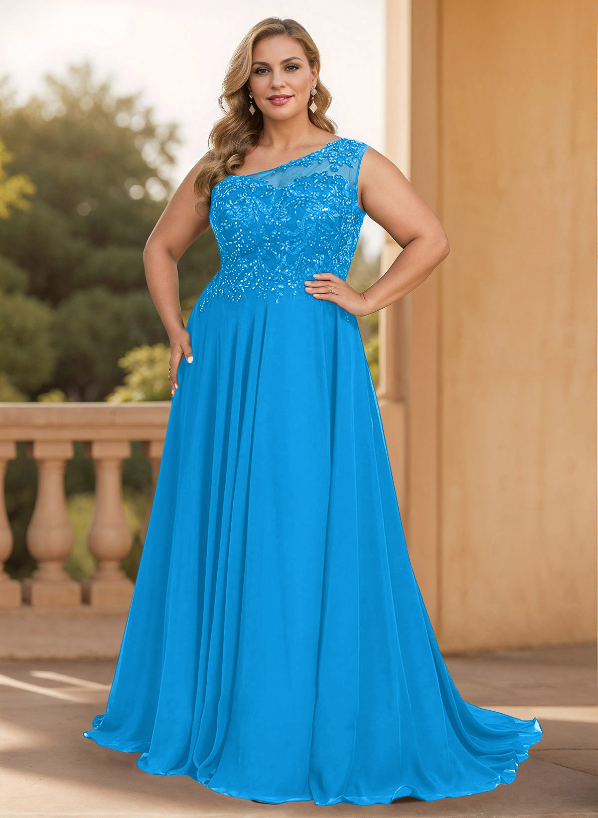 A-Line One-Shoulder Chiffon Mother Of The Bride Dresses With Appliques Lace/High Split