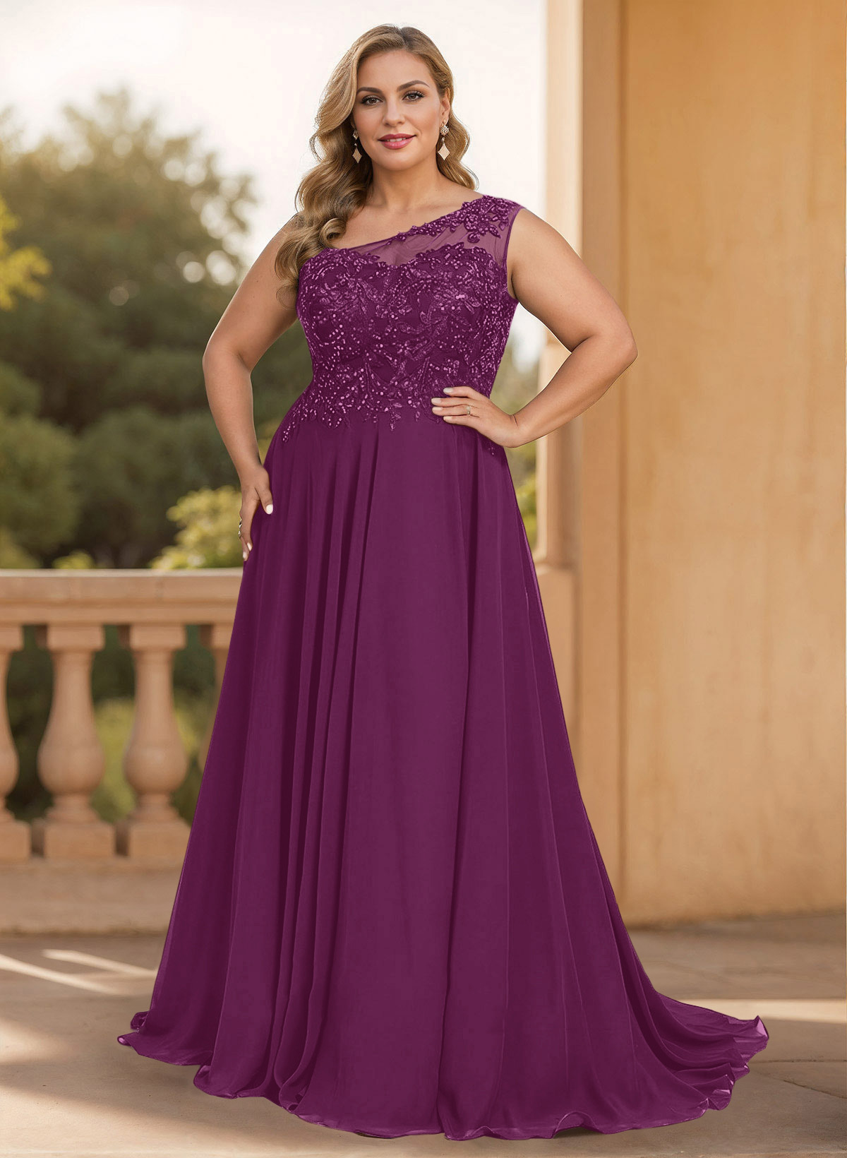 A-Line One-Shoulder Chiffon Mother Of The Bride Dresses With Appliques Lace/High Split