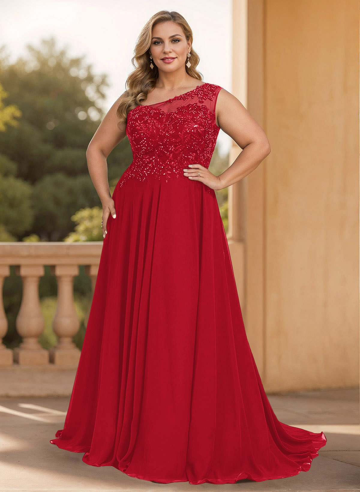 A-Line One-Shoulder Chiffon Mother Of The Bride Dresses With Appliques Lace/High Split