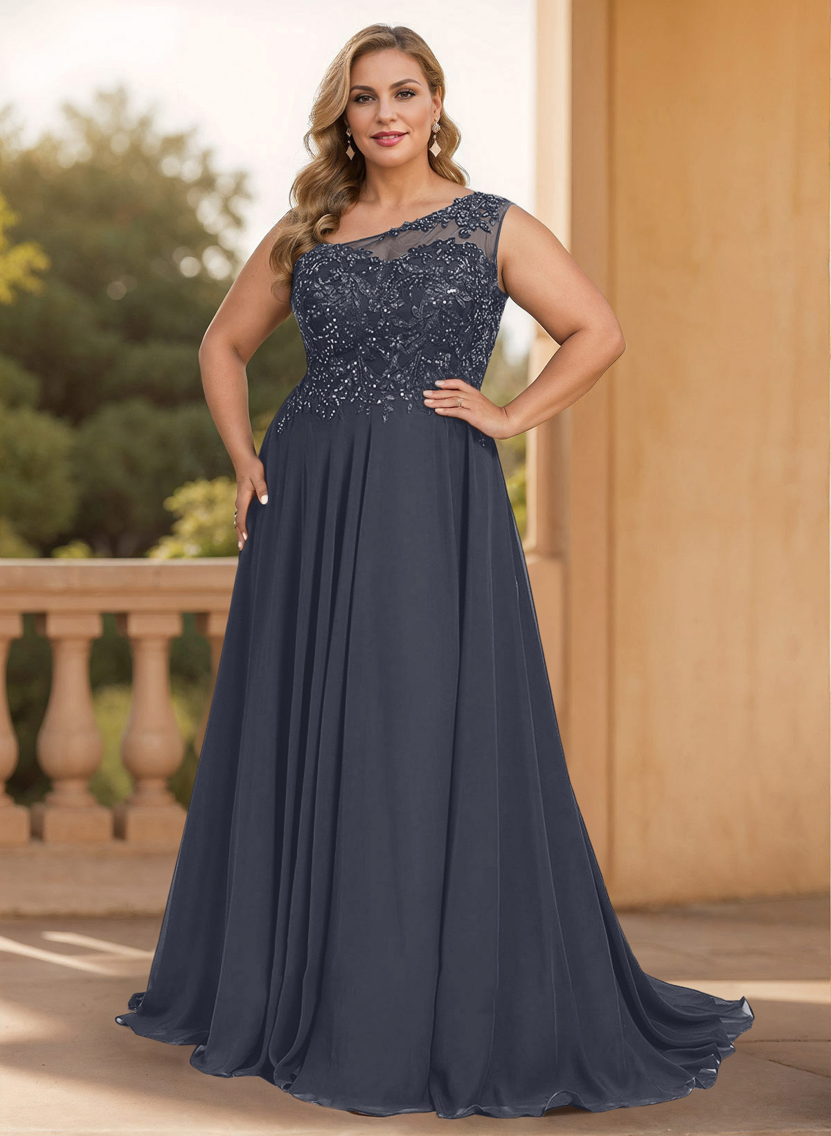 A-Line One-Shoulder Chiffon Mother Of The Bride Dresses With Appliques Lace/High Split