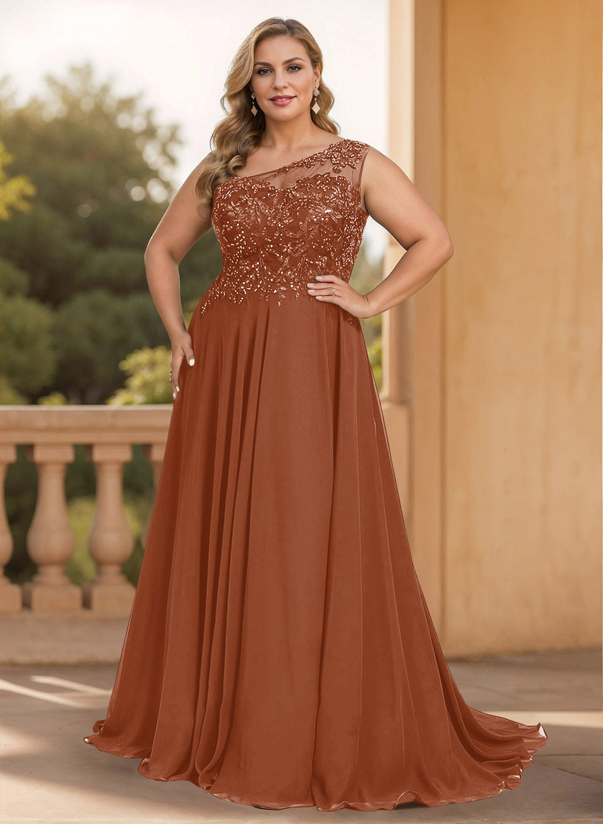 A-Line One-Shoulder Chiffon Mother Of The Bride Dresses With Appliques Lace/High Split