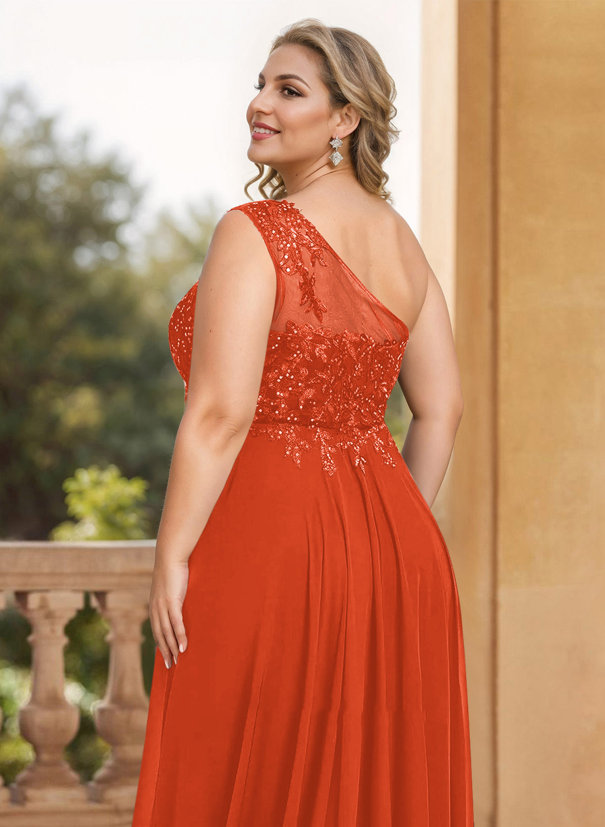 A-Line One-Shoulder Chiffon Mother Of The Bride Dresses With Appliques Lace/High Split
