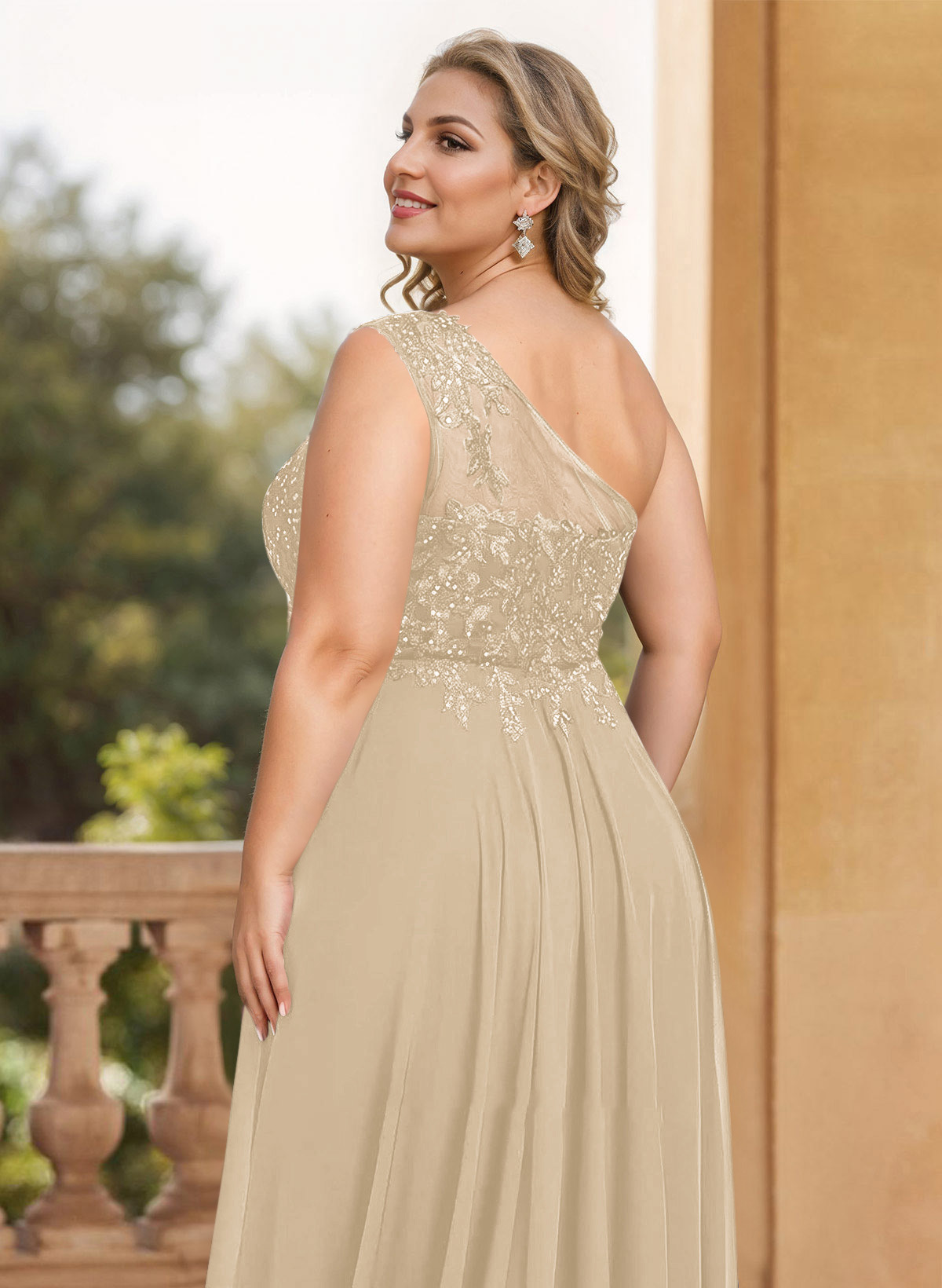 A-Line One-Shoulder Chiffon Mother Of The Bride Dresses With Appliques Lace/High Split