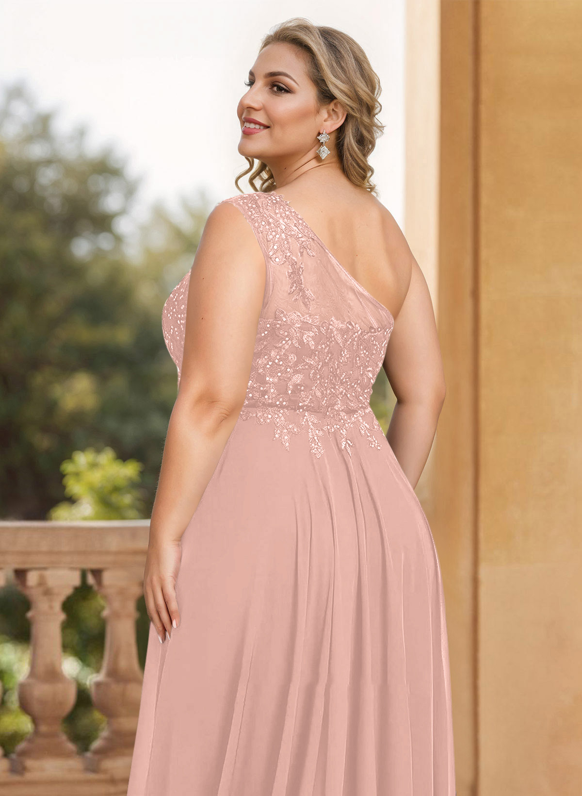 A-Line One-Shoulder Chiffon Mother Of The Bride Dresses With Appliques Lace/High Split