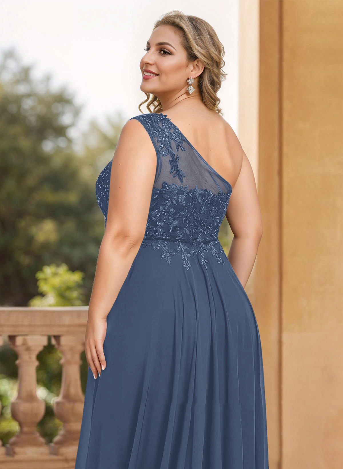 A-Line One-Shoulder Chiffon Mother Of The Bride Dresses With Appliques Lace/High Split