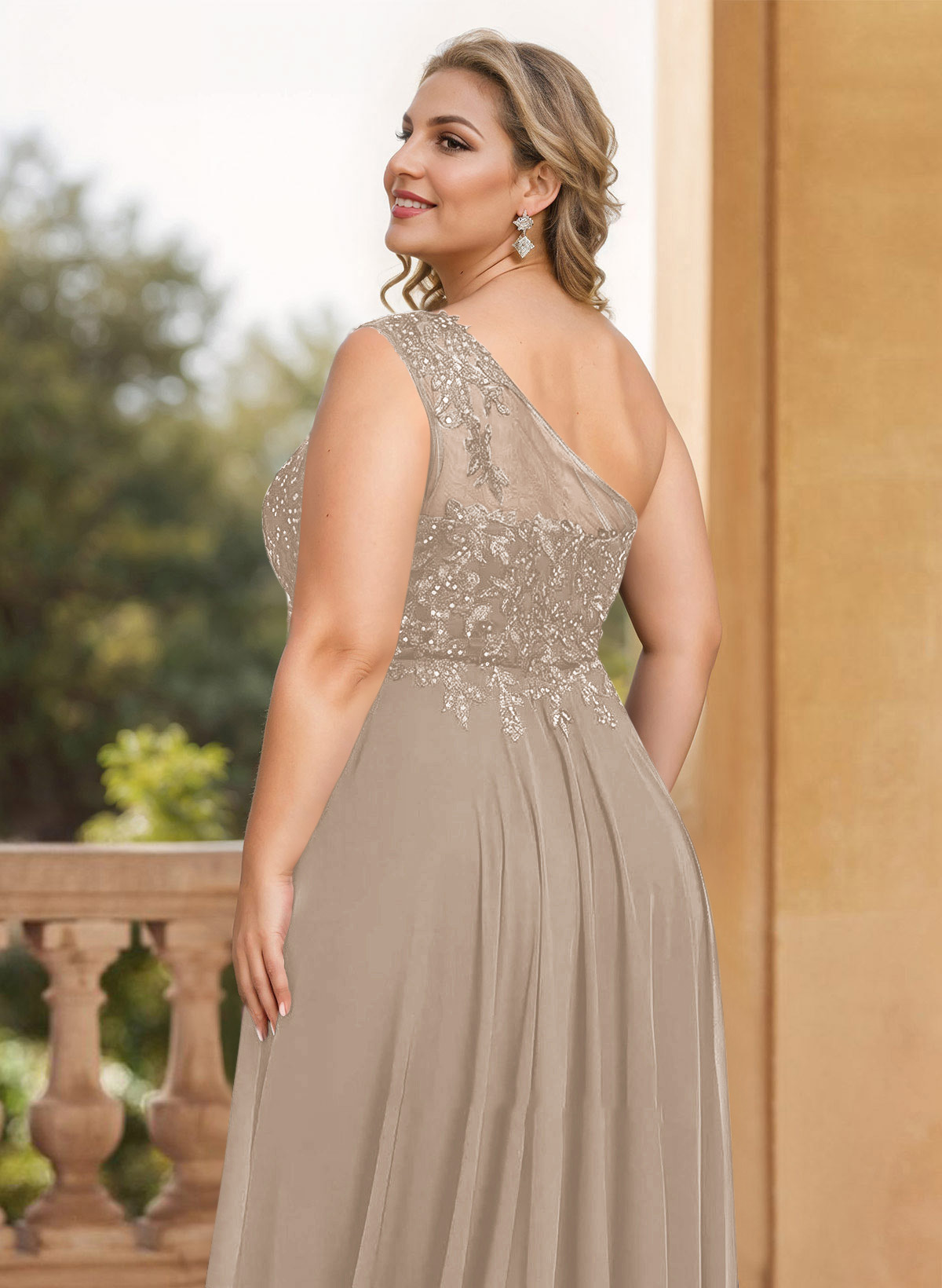 A-Line One-Shoulder Chiffon Mother Of The Bride Dresses With Appliques Lace/High Split