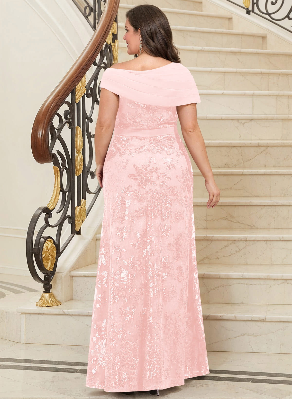 Bedazzled Asymmetrical Wrap Off Shoulder Mother Of The Bride Dresses With Floral Skirt