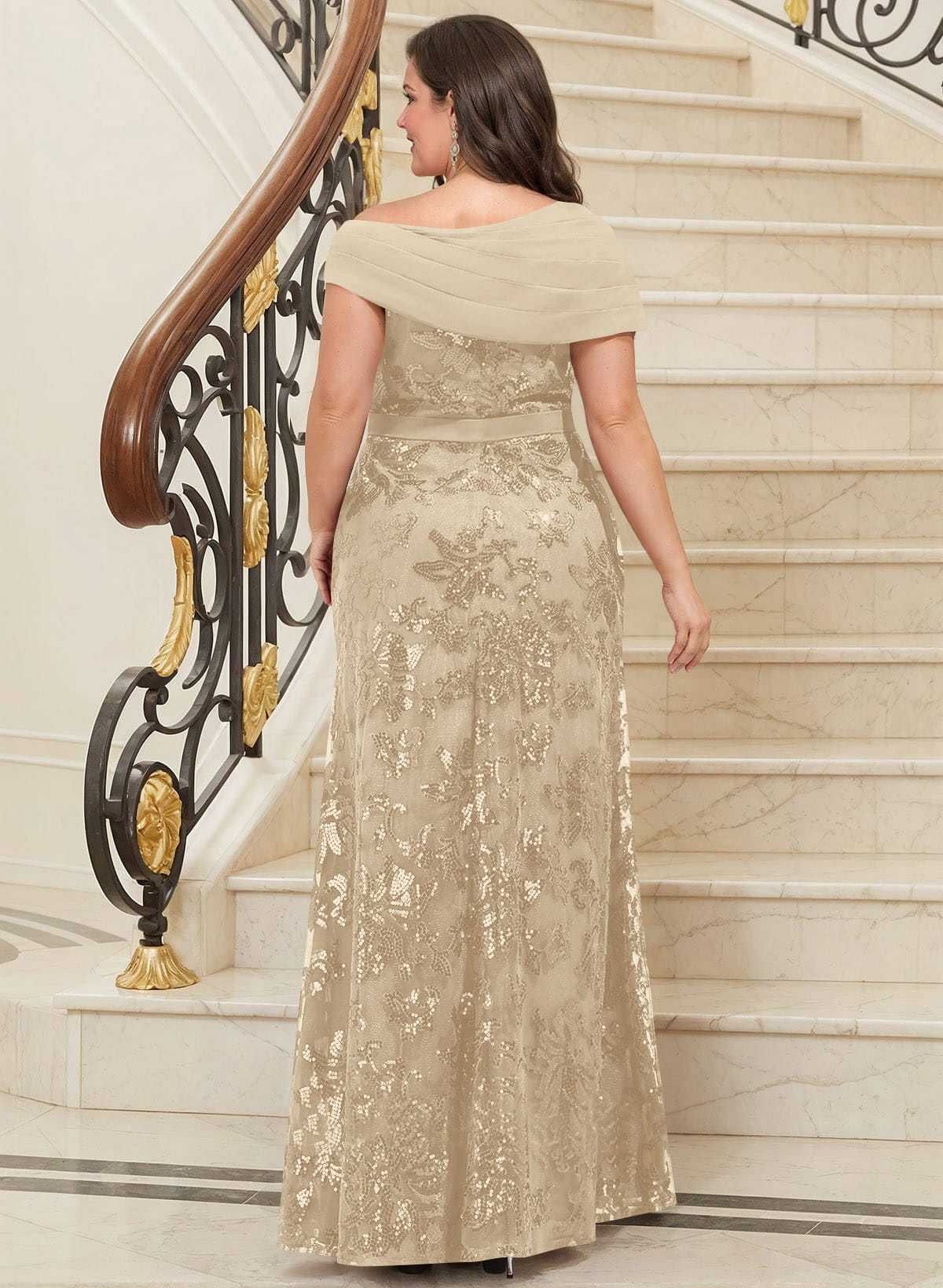 Bedazzled Asymmetrical Wrap Off Shoulder Mother Of The Bride Dresses With Floral Skirt