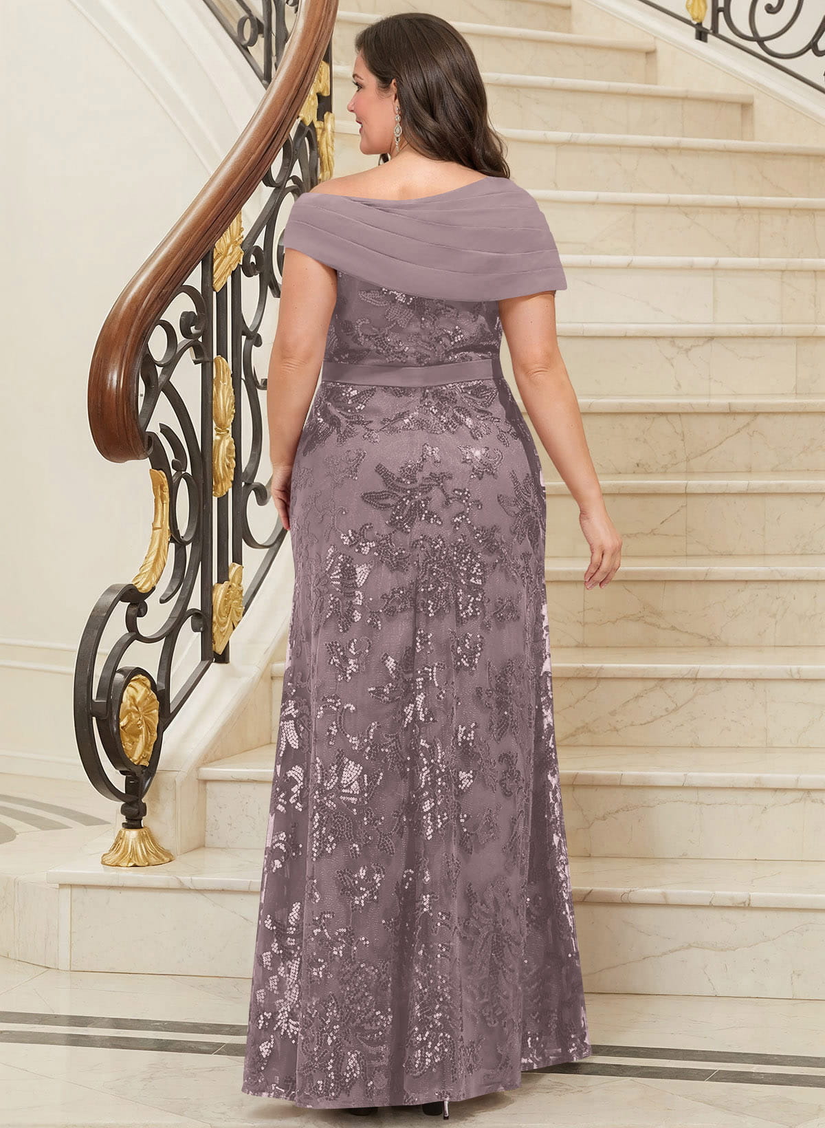 Bedazzled Asymmetrical Wrap Off Shoulder Mother Of The Bride Dresses With Floral Skirt