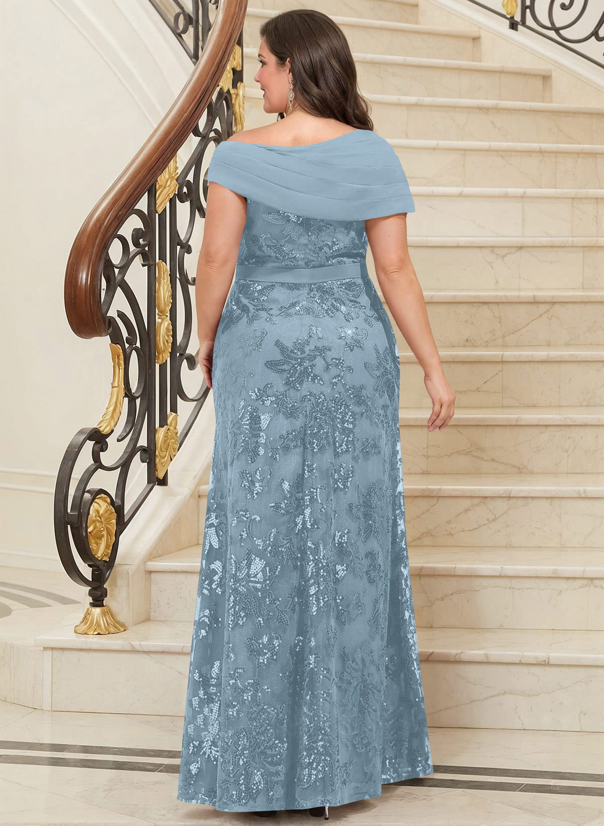 Bedazzled Asymmetrical Wrap Off Shoulder Mother Of The Bride Dresses With Floral Skirt