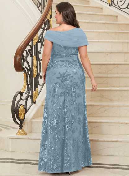 Bedazzled Asymmetrical Wrap Off Shoulder Mother Of The Bride Dresses With Floral Skirt