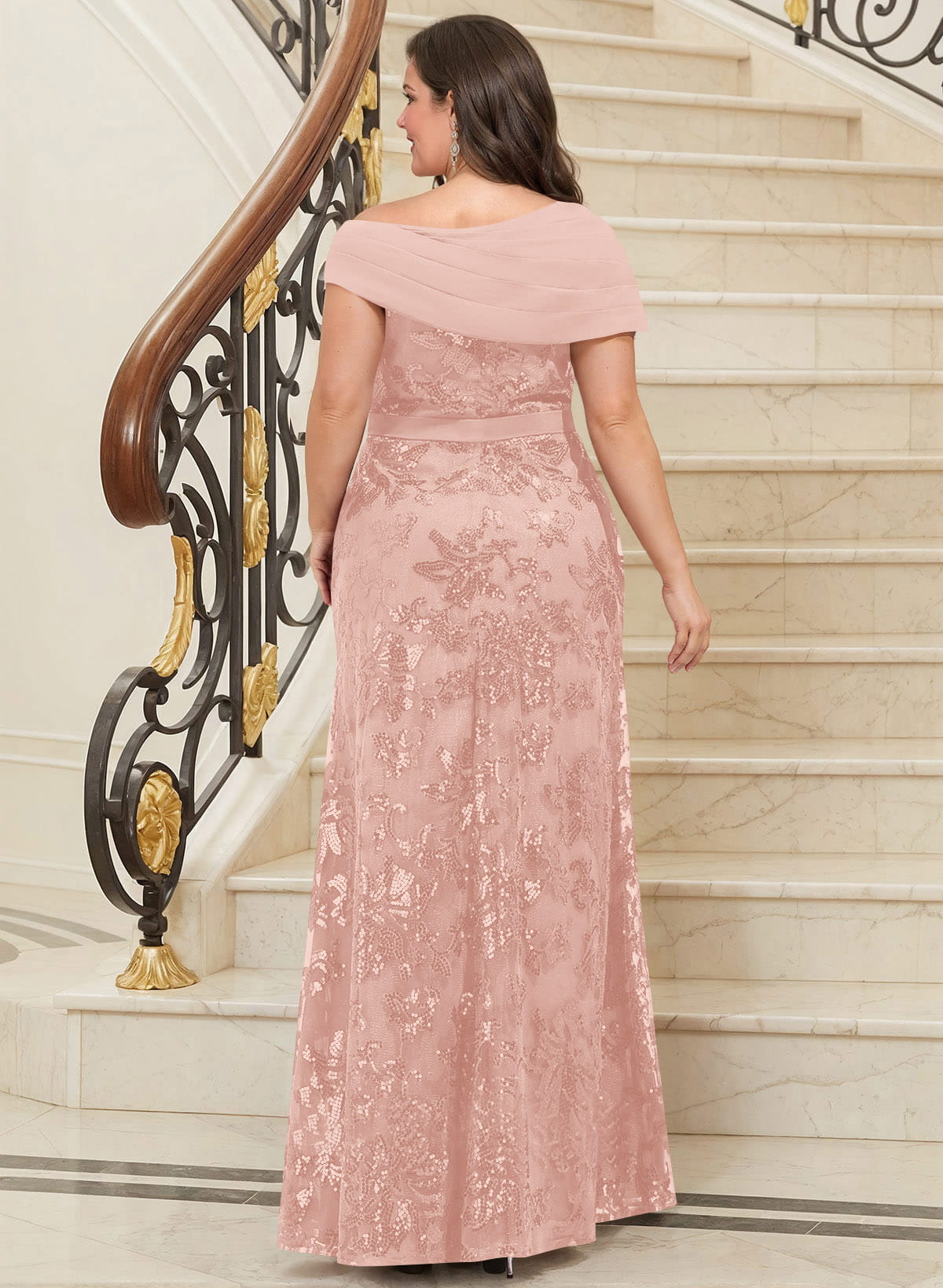 Bedazzled Asymmetrical Wrap Off Shoulder Mother Of The Bride Dresses With Floral Skirt