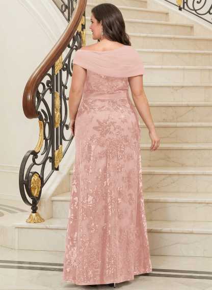 Bedazzled Asymmetrical Wrap Off Shoulder Mother Of The Bride Dresses With Floral Skirt