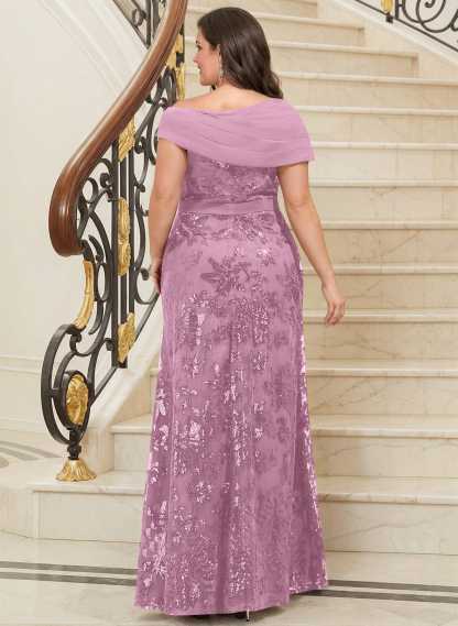 Bedazzled Asymmetrical Wrap Off Shoulder Mother Of The Bride Dresses With Floral Skirt