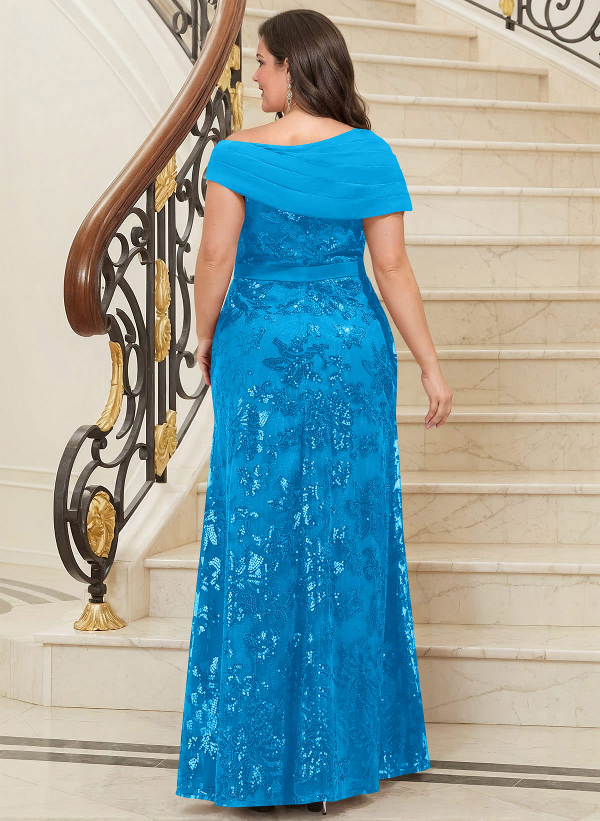 Bedazzled Asymmetrical Wrap Off Shoulder Mother Of The Bride Dresses With Floral Skirt