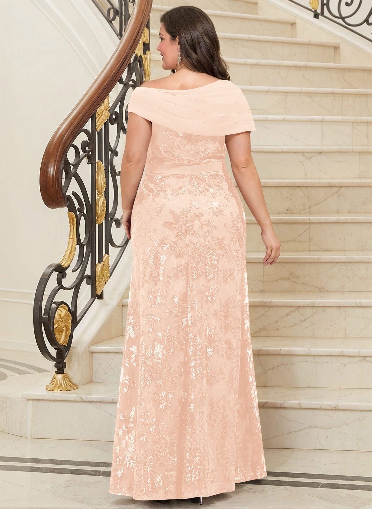 Bedazzled Asymmetrical Wrap Off Shoulder Mother Of The Bride Dresses With Floral Skirt