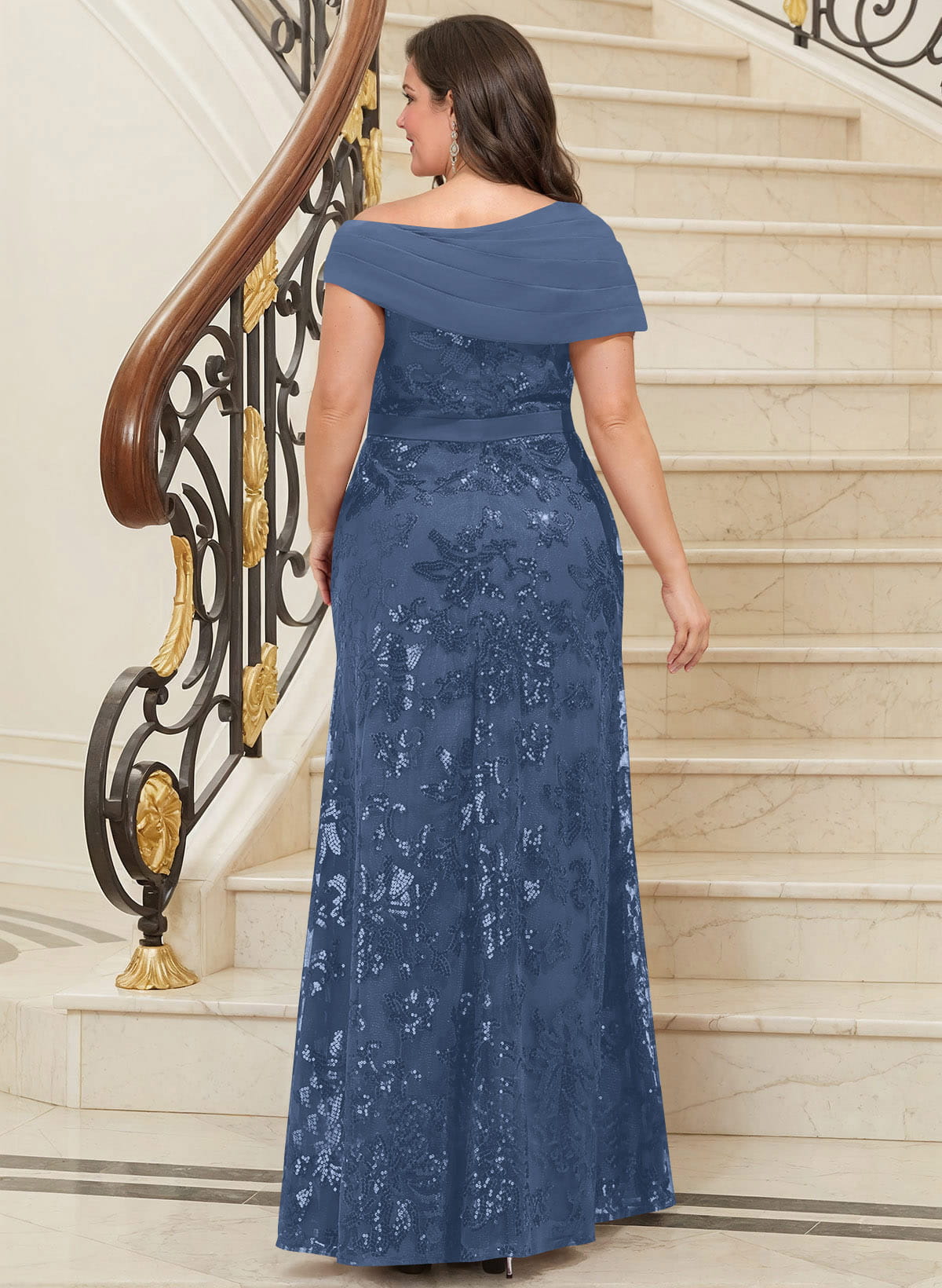 Bedazzled Asymmetrical Wrap Off Shoulder Mother Of The Bride Dresses With Floral Skirt