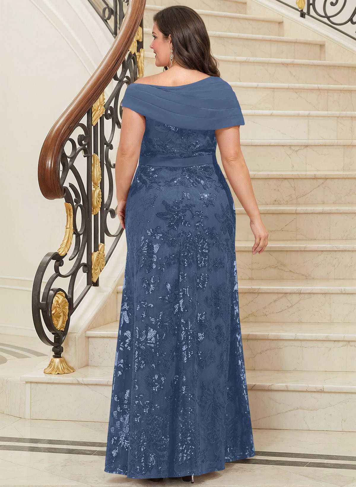 Bedazzled Asymmetrical Wrap Off Shoulder Mother Of The Bride Dresses With Floral Skirt