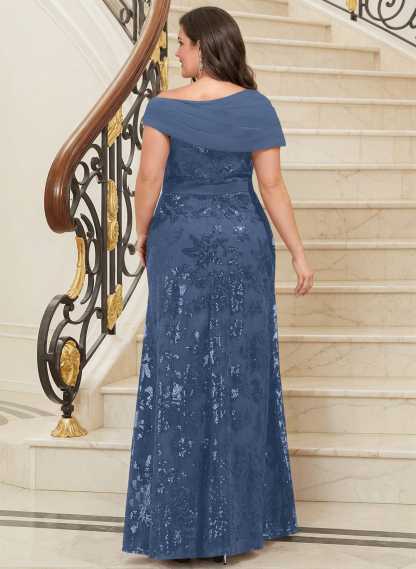 Bedazzled Asymmetrical Wrap Off Shoulder Mother Of The Bride Dresses With Floral Skirt