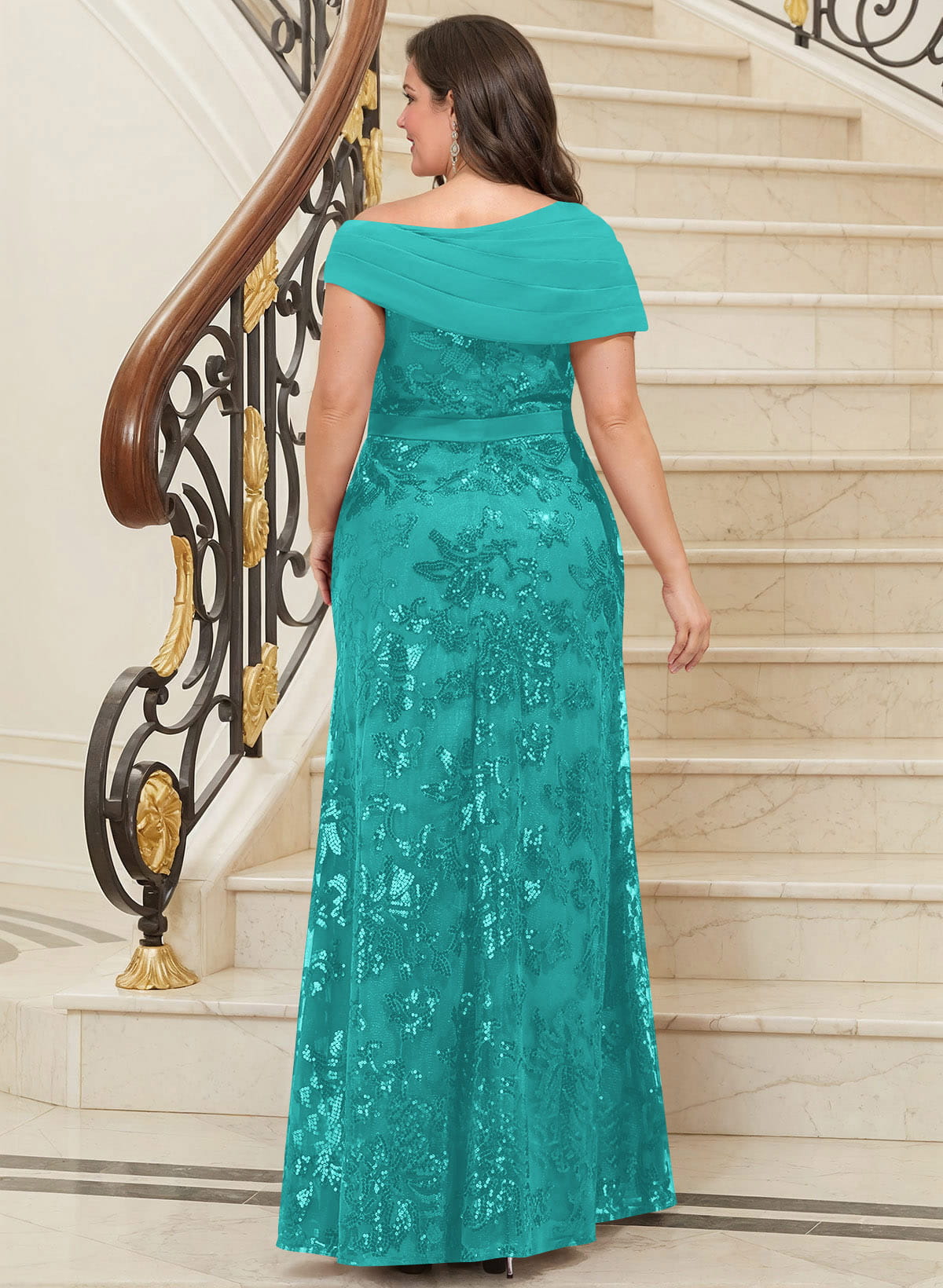 Bedazzled Asymmetrical Wrap Off Shoulder Mother Of The Bride Dresses With Floral Skirt