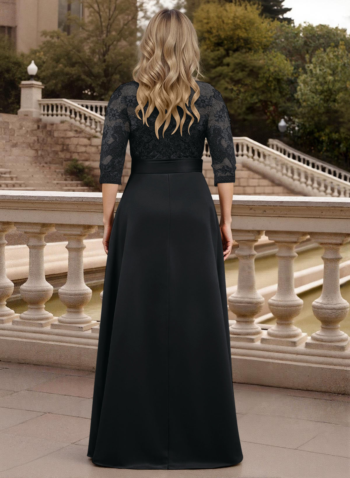 Classic V-Neck Bow Accented Satin Mother Of The Bride Dresses With Lace