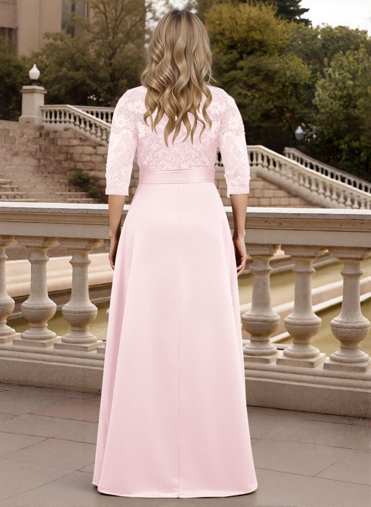 Classic V-Neck Bow Accented Satin Mother Of The Bride Dresses With Lace