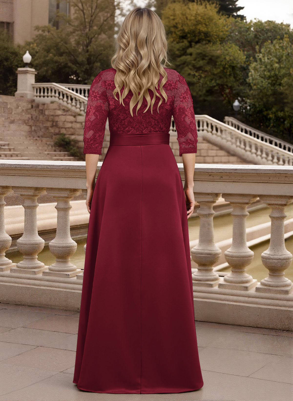 Classic V-Neck Bow Accented Satin Mother Of The Bride Dresses With Lace