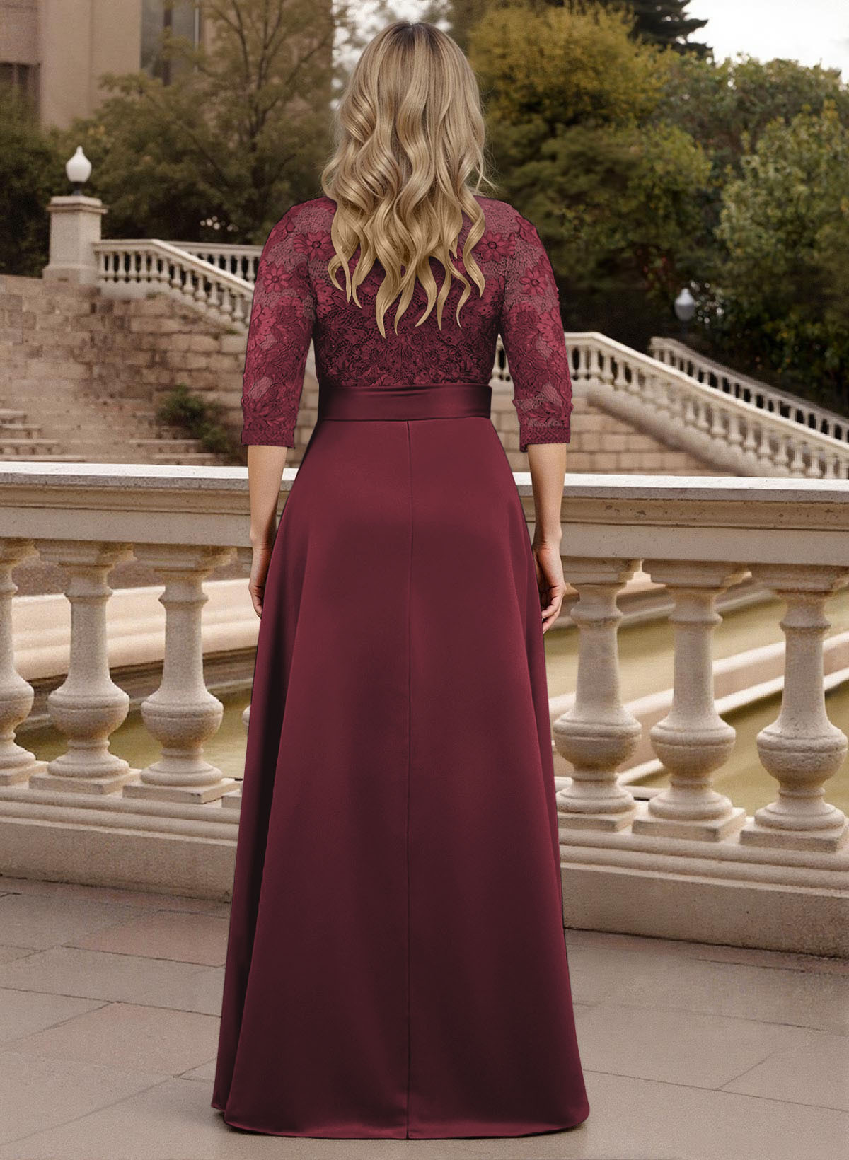 Classic V-Neck Bow Accented Satin Mother Of The Bride Dresses With Lace