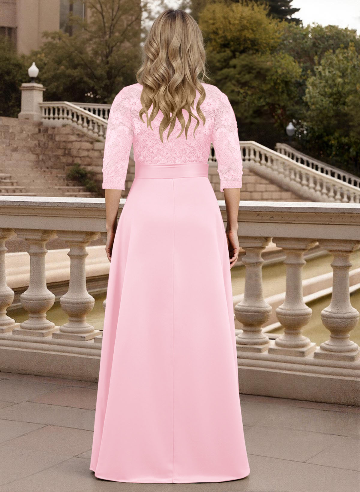 Classic V-Neck Bow Accented Satin Mother Of The Bride Dresses With Lace