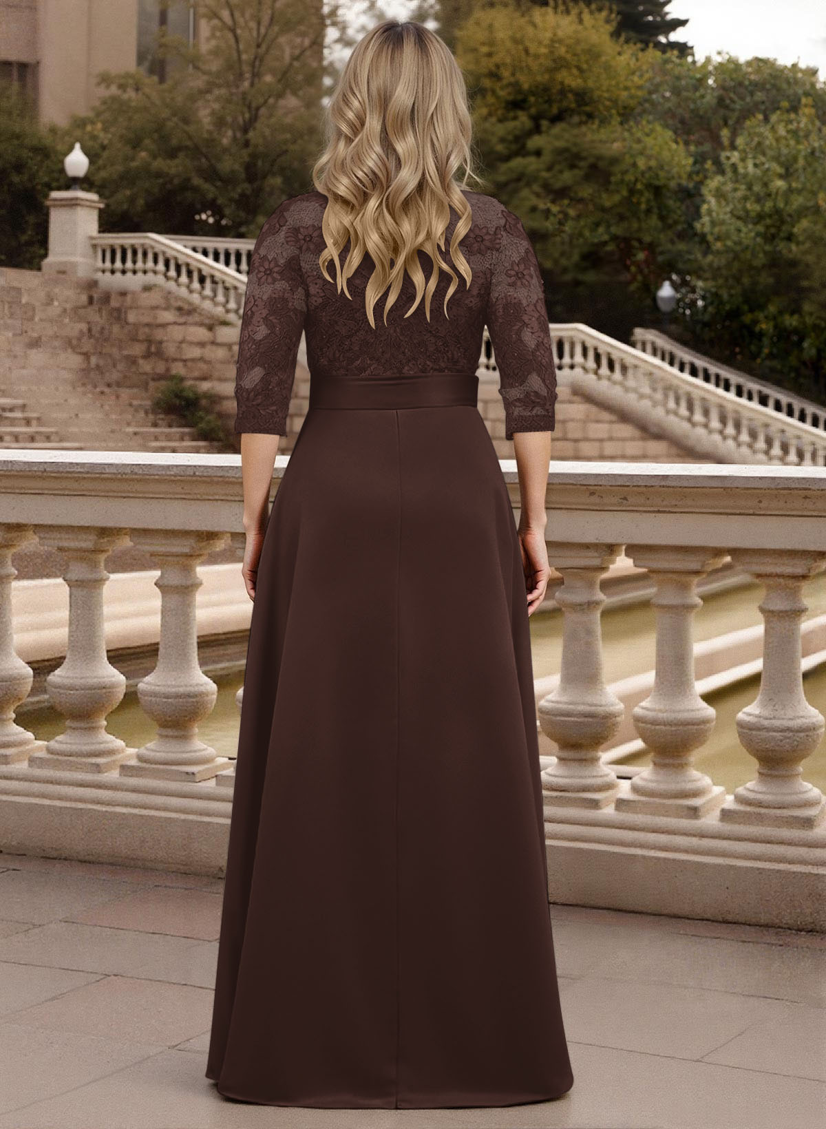 Classic V-Neck Bow Accented Satin Mother Of The Bride Dresses With Lace