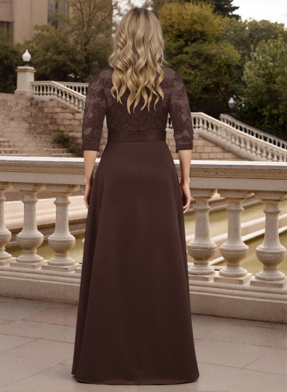 Classic V-Neck Bow Accented Satin Mother Of The Bride Dresses With Lace