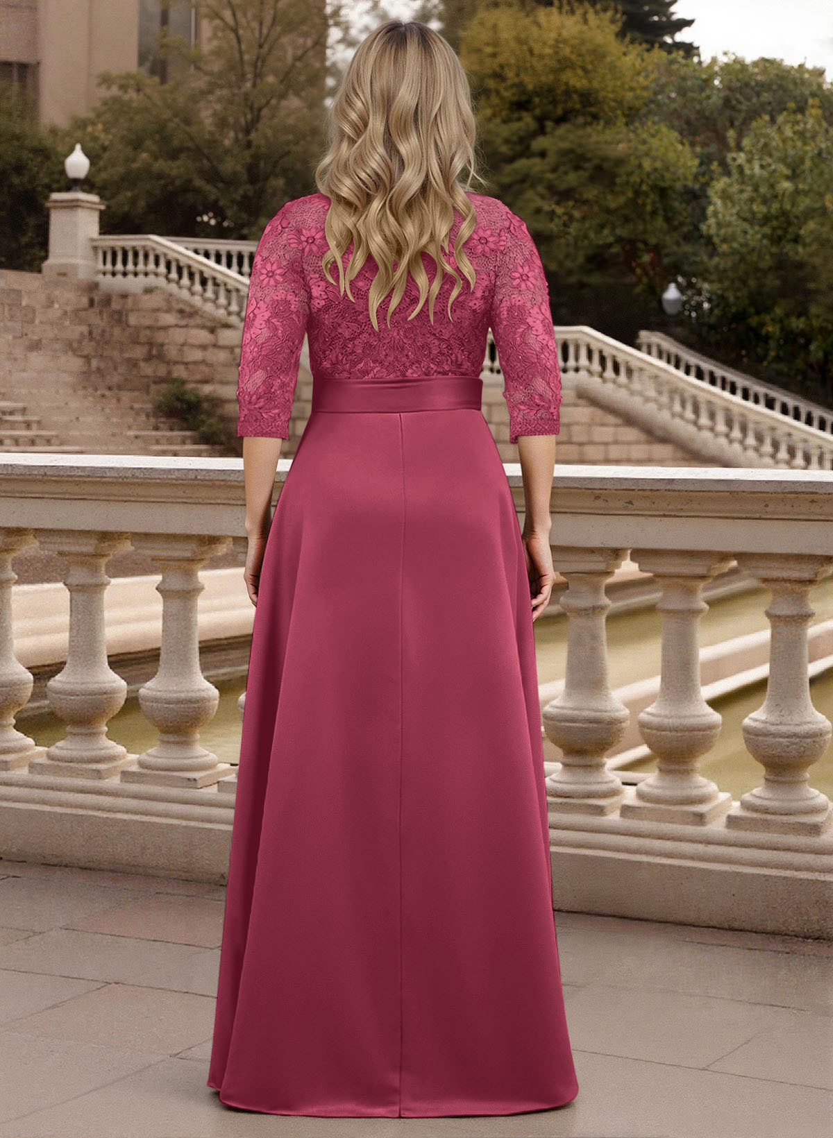 Classic V-Neck Bow Accented Satin Mother Of The Bride Dresses With Lace