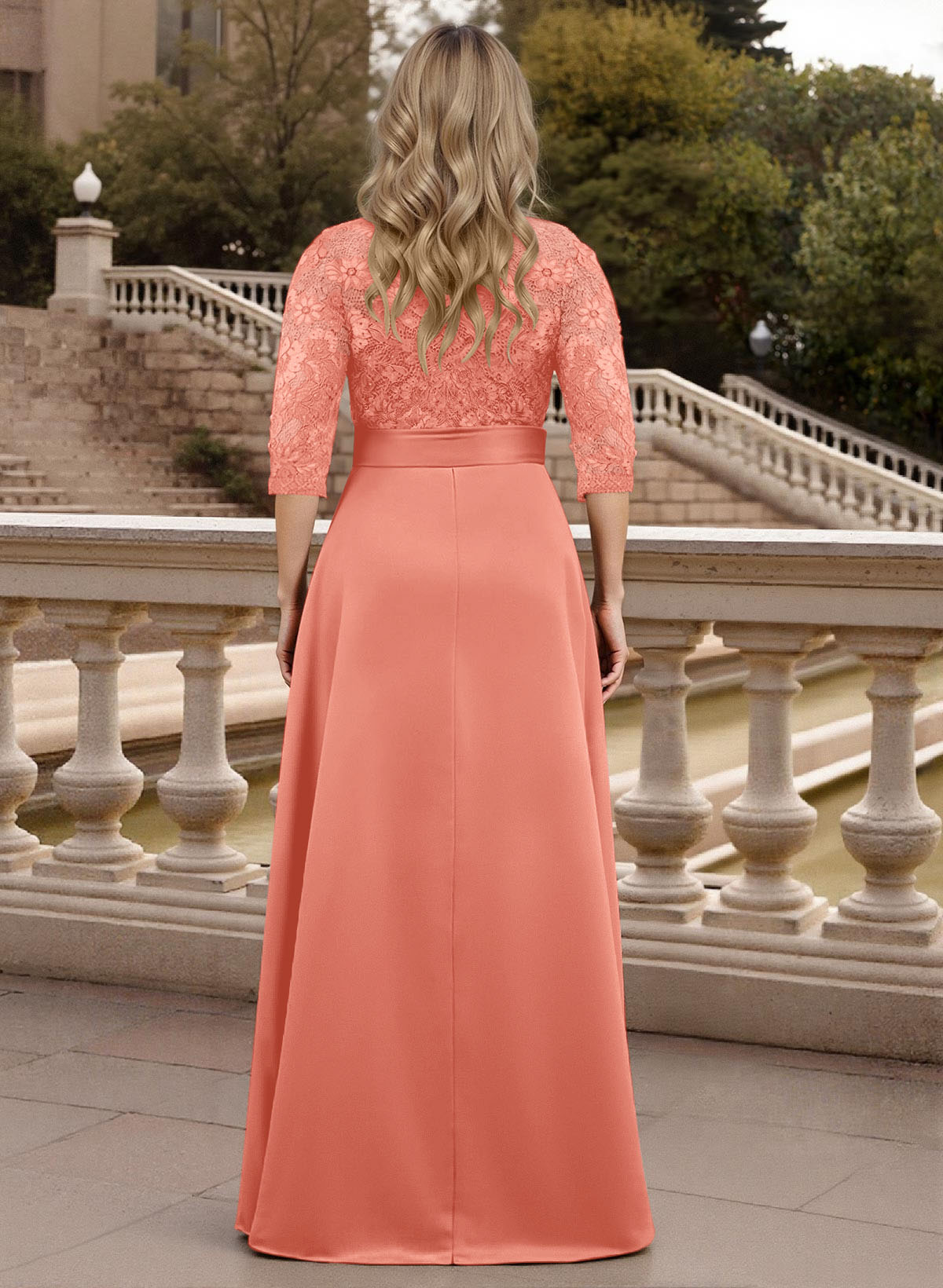 Classic V-Neck Bow Accented Satin Mother Of The Bride Dresses With Lace
