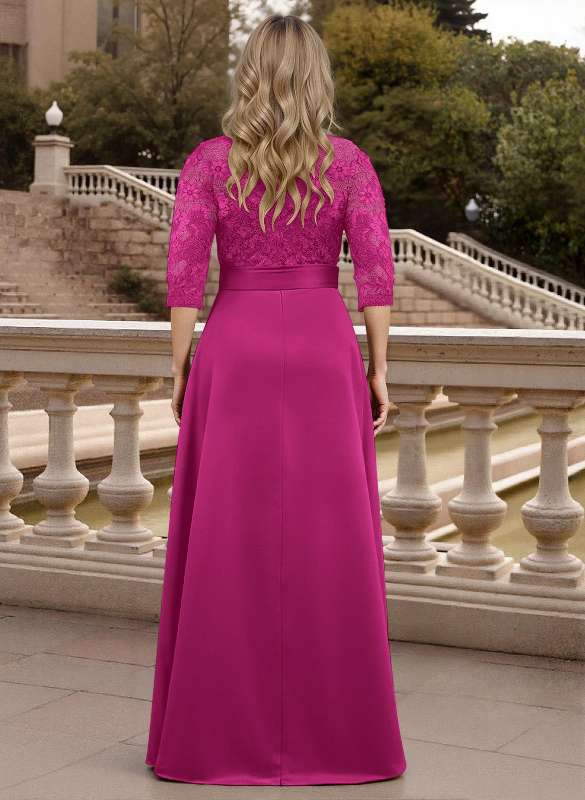 Classic V-Neck Bow Accented Satin Mother Of The Bride Dresses With Lace