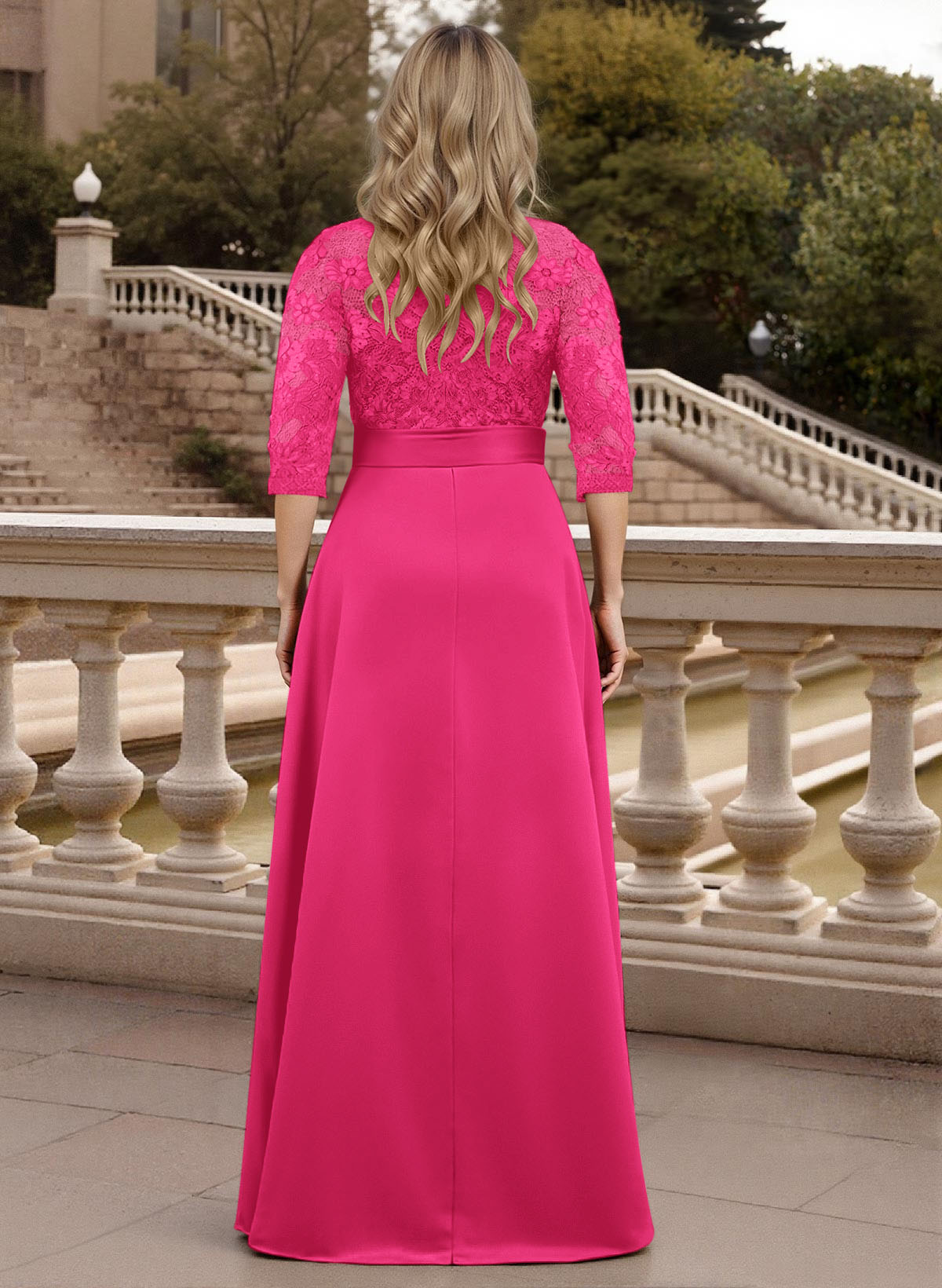 Classic V-Neck Bow Accented Satin Mother Of The Bride Dresses With Lace
