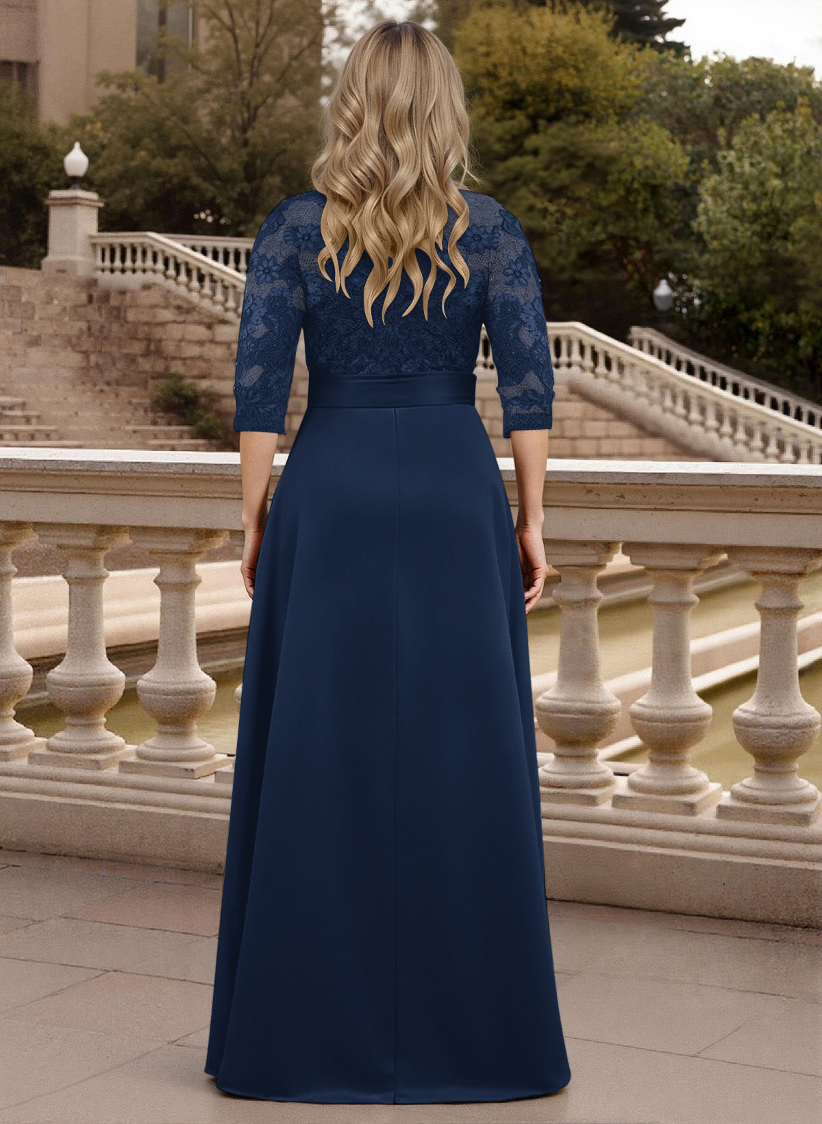 Classic V-Neck Bow Accented Satin Mother Of The Bride Dresses With Lace