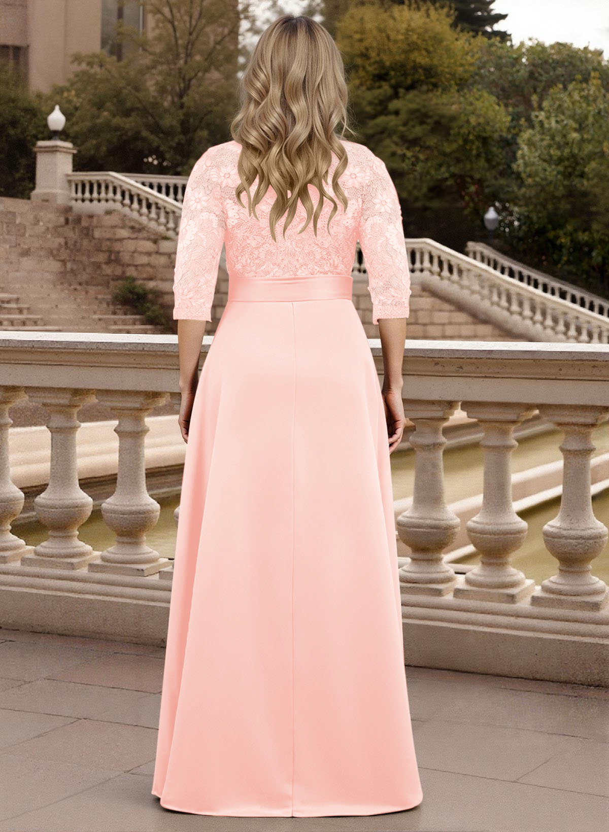 Classic V-Neck Bow Accented Satin Mother Of The Bride Dresses With Lace