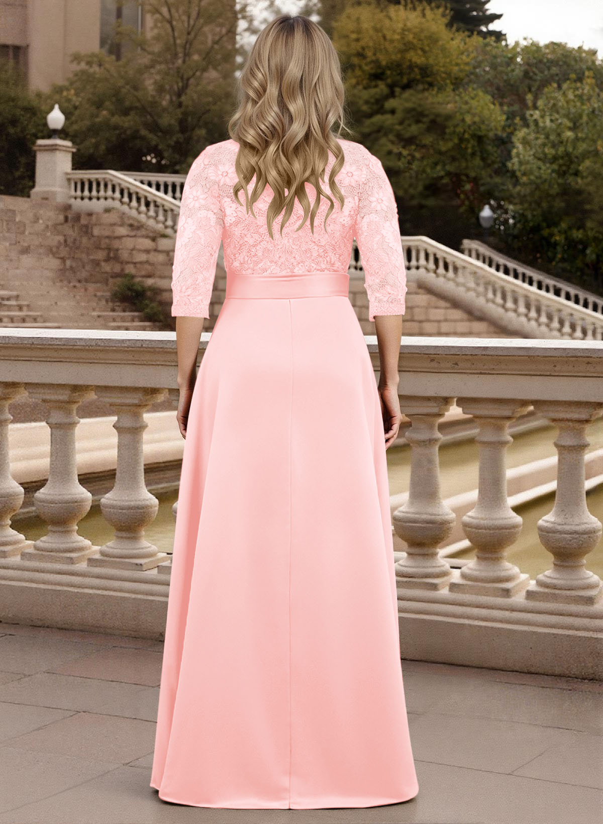 Classic V-Neck Bow Accented Satin Mother Of The Bride Dresses With Lace