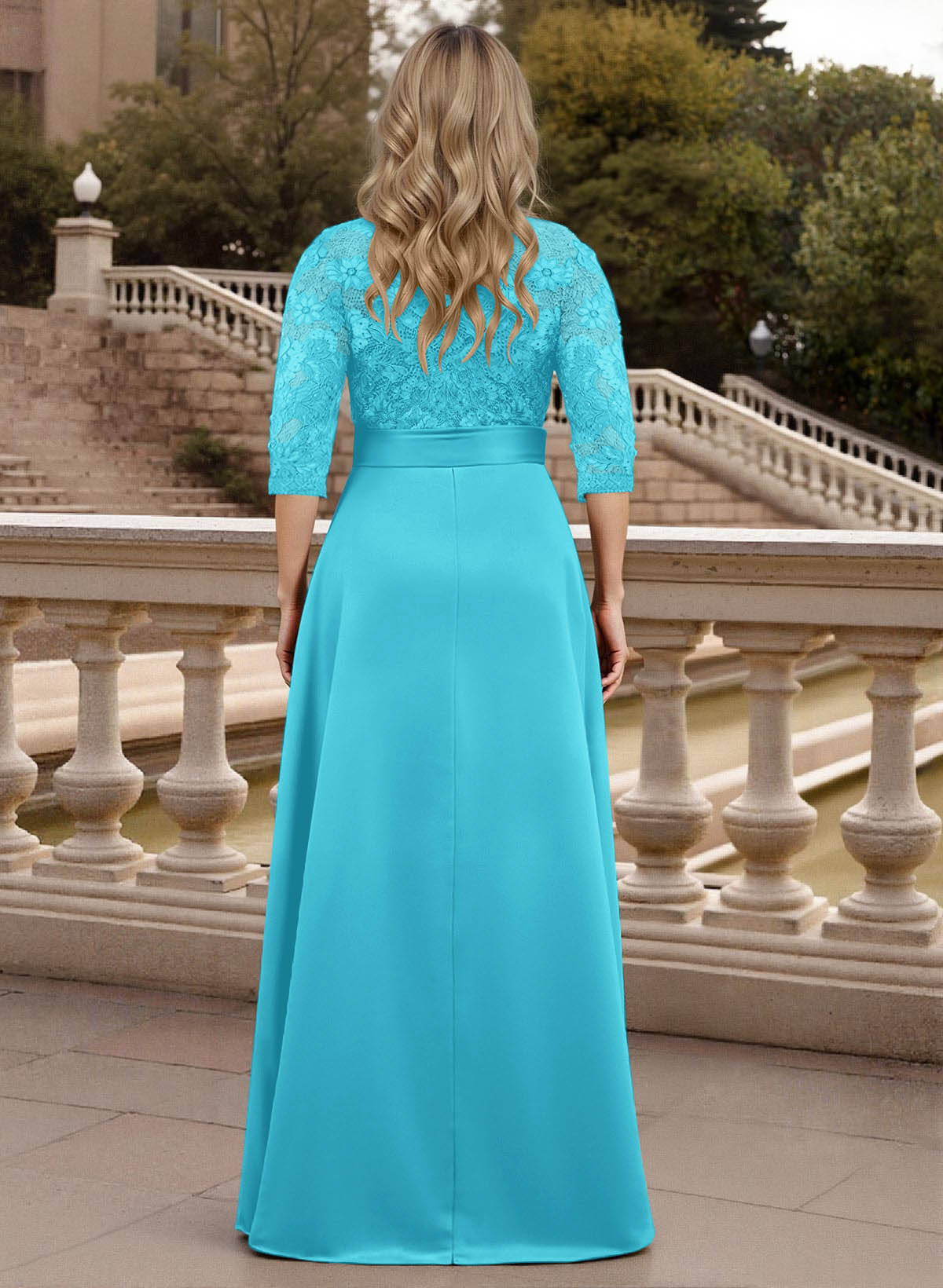 Classic V-Neck Bow Accented Satin Mother Of The Bride Dresses With Lace