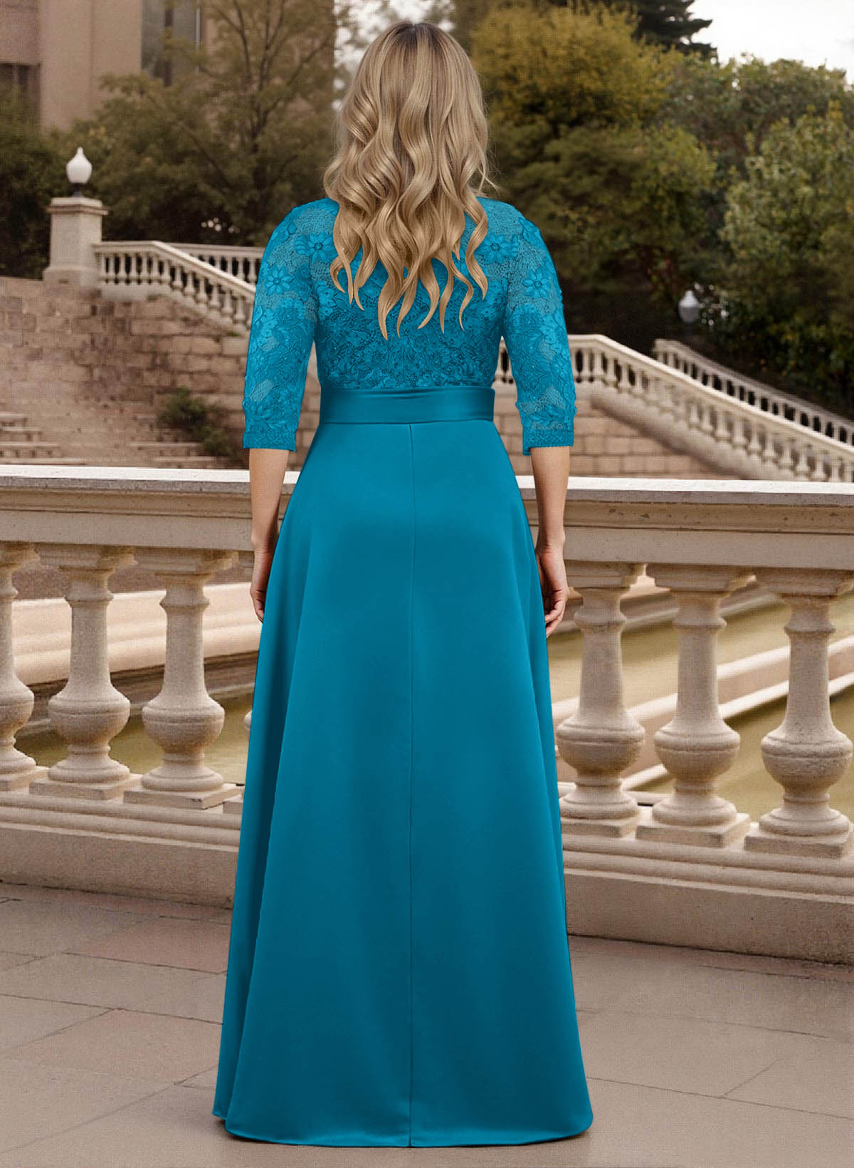 Classic V-Neck Bow Accented Satin Mother Of The Bride Dresses With Lace